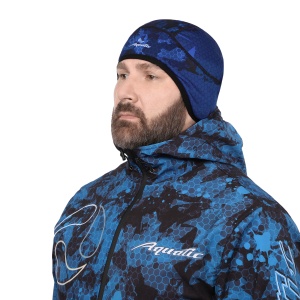 Шапка теплая softshell с флисом (Цвет - CAMO BLUE, без размера, фирменная печать AQUATIC)