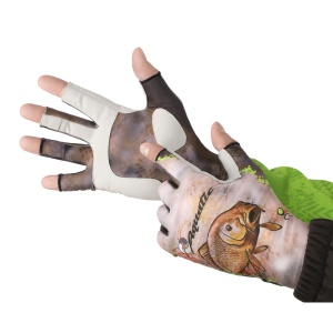 Перчатки для рыбалки летние Aquatic UPF50+ (цвет: carp camo, размер L/XL)