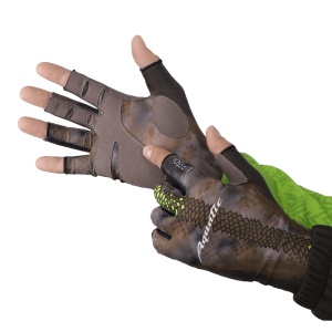 Перчатки для рыбалки летние Aquatic UPF50+ (цвет: carp camo bronze, размер L/XL)