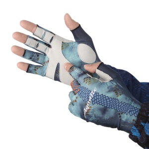 Перчатки для рыбалки летние Aquatic UPF50+ (цвет: pike camo blue, размер L/XL)